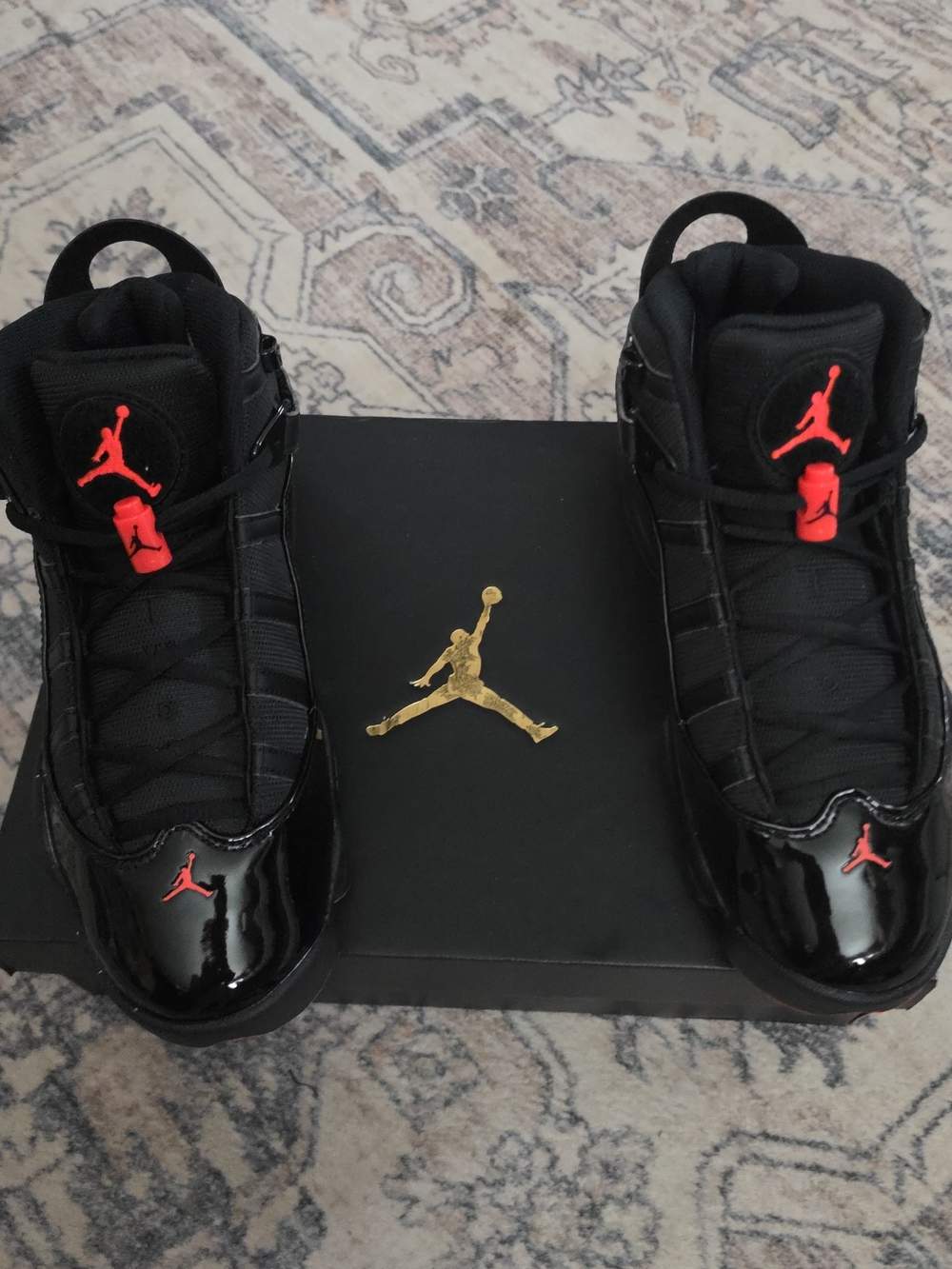 New Jordan 6 Ring Men’s Size 7 High-Top Sneakers in Black with Red Accents